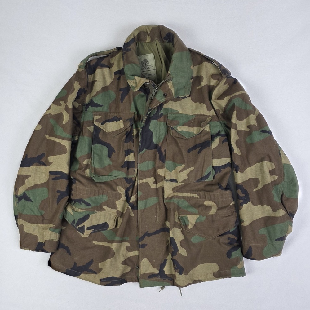 Vintage 80s Military Coat Cold Weather Field Camo Mens Medium Camouflage Jacket